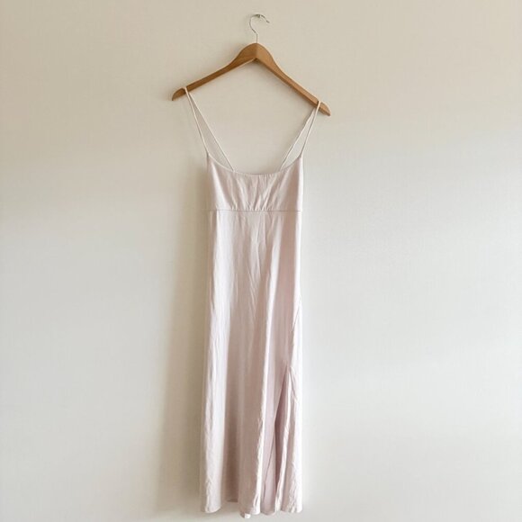 Aritzia Wilfred Dreamweaver Midi Slit Tie Back Dress Pale Pink Size Medium - Picture 3 of 5
